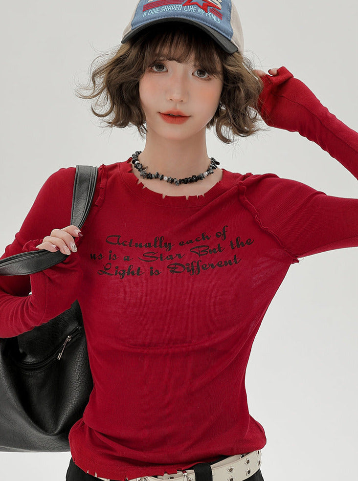 Letter American Slim Design Red T Short Long Cut