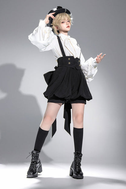 キュート+レトロショートパンツエレガントシャツリボンプリンス予約テールダーク