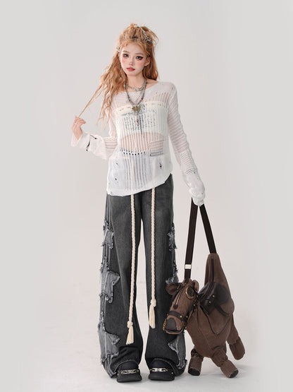 サマーニット + チューブトップ 透かし彫り シアー リップド