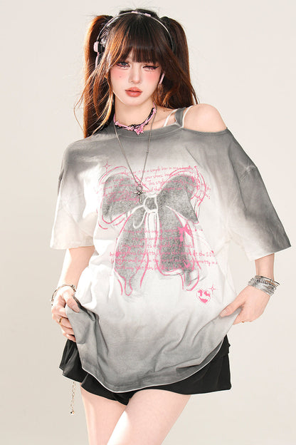 リボンTシャツ メロディー ストラップレス