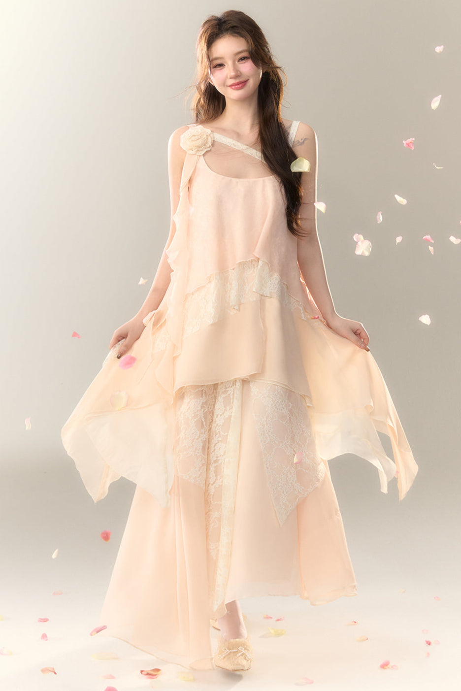 ロゼル イレギュラー ドレス ロング マルチレイヤー ヘビースカート