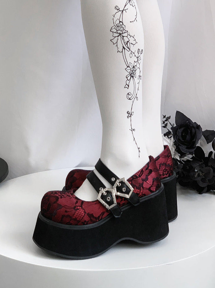Gothic Round Retro Platform Toe Shoes Matte Punk Lace