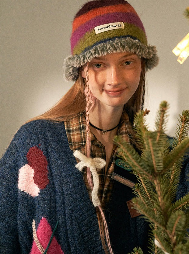 アシンメトリーニットオーバーデザインカーディガンレトロカラフル