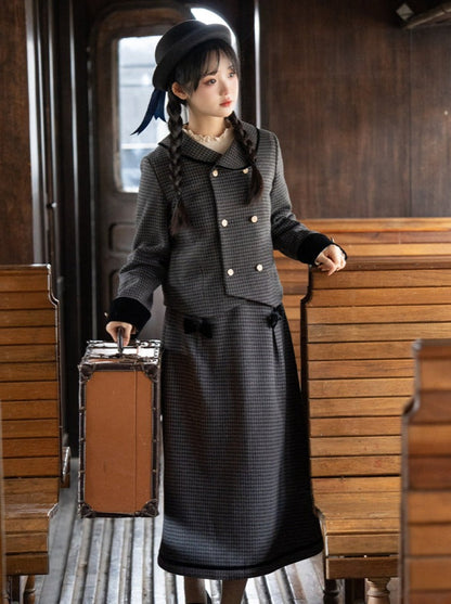 Rock Check Flared Retro Ribbon Dark Double + Top