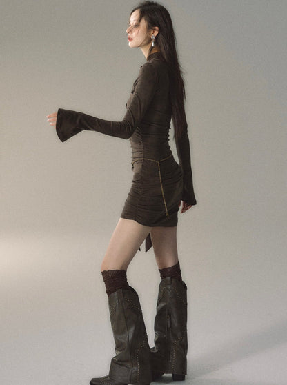 China Buckle Mid-Length Slim Dress