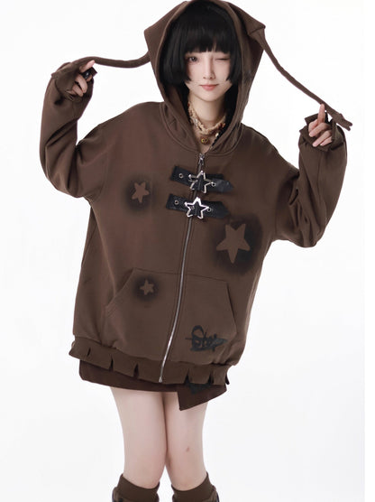 スターアメリカンプリント ルーズジップパーカー + イレギュラースカート + レッグウォーマー