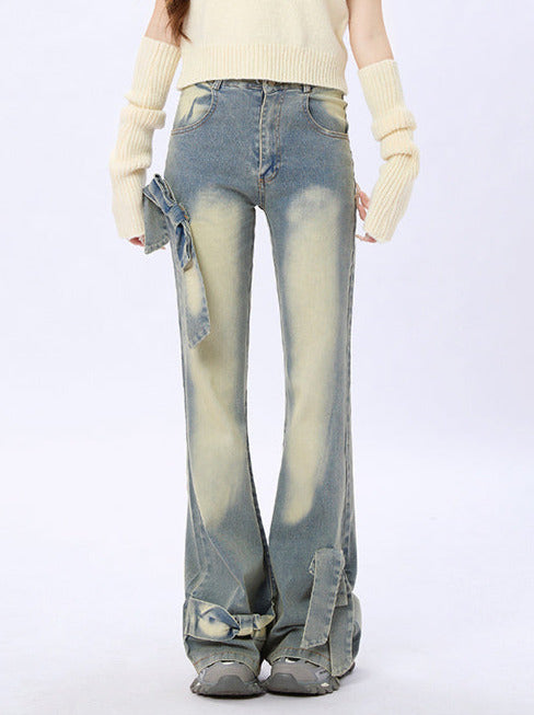 リボンスリムフレアデニム