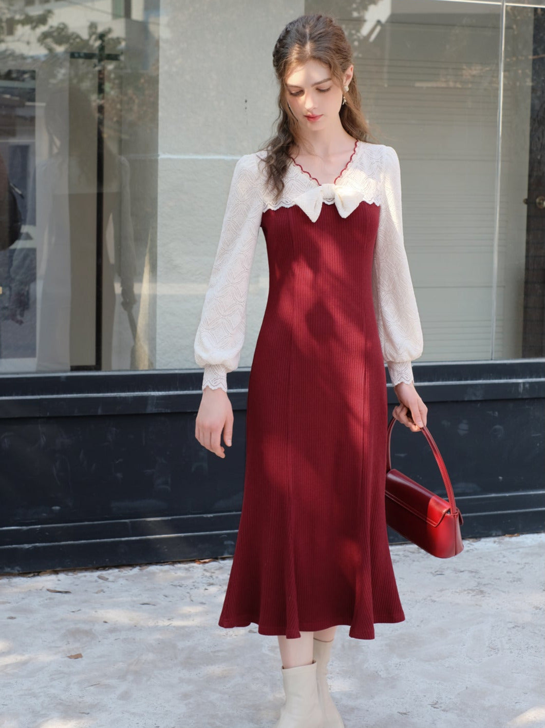 French Mermaid Ribbon Likör Spitzen Strickkleid Kirsche