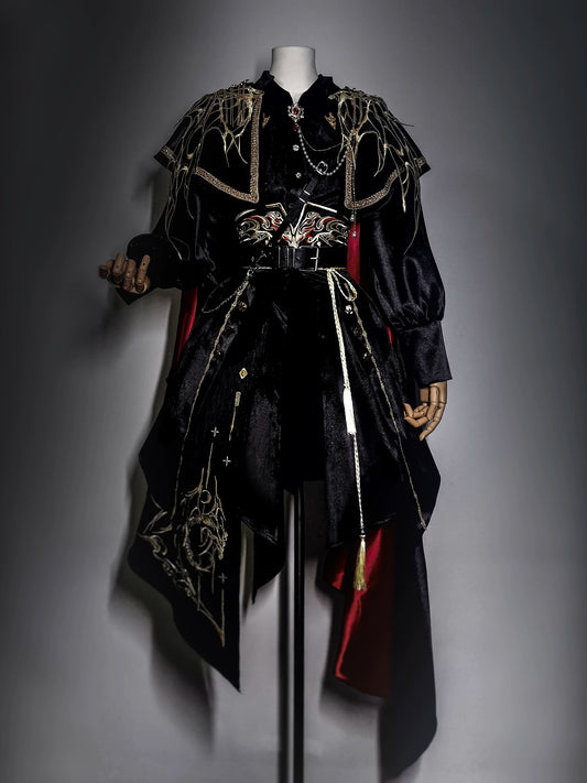 Hanfu Military Lolita Set Embroidered Cape Shirt & Pants - Long Yao