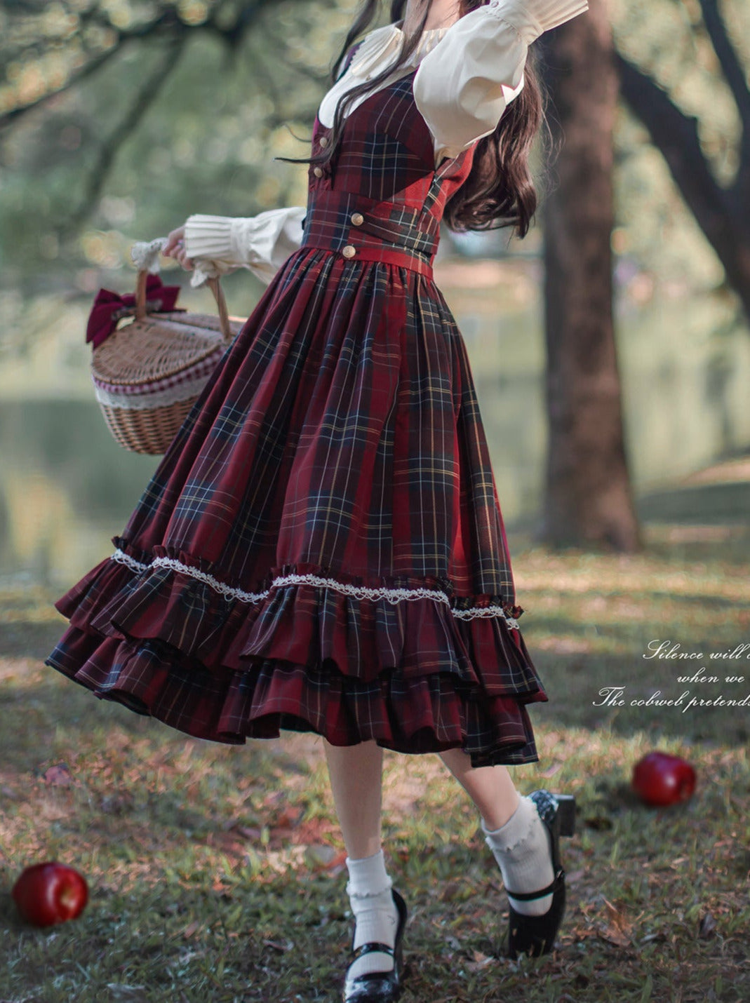Shirt Little Red Tiered Pleated Dress Scarf Head Riding Ribbon Coat Hood Check Collar Cape