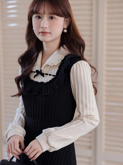 Kleid Französisch Stück Girly Faux Zwei Retro