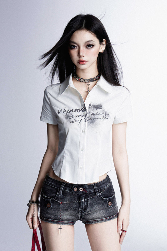 プリントシャツ スリムレターモード