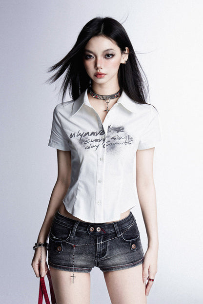 プリントシャツ スリムレターモード