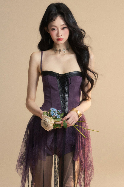 Kleid Dark Neckholder Spitze Französisch