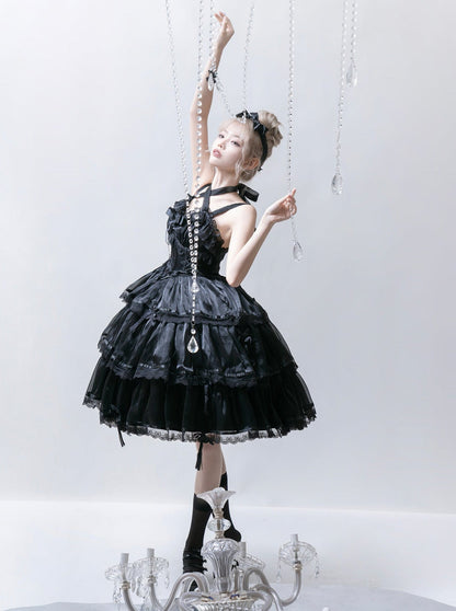 ロリータ+フラワードレス ホルターネック ウェディングドレス ライトサスペンダー