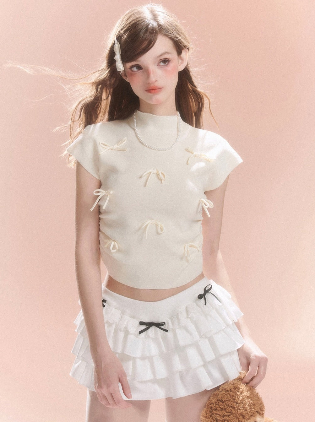 Kurzer Kragen Süßes Band Top Little