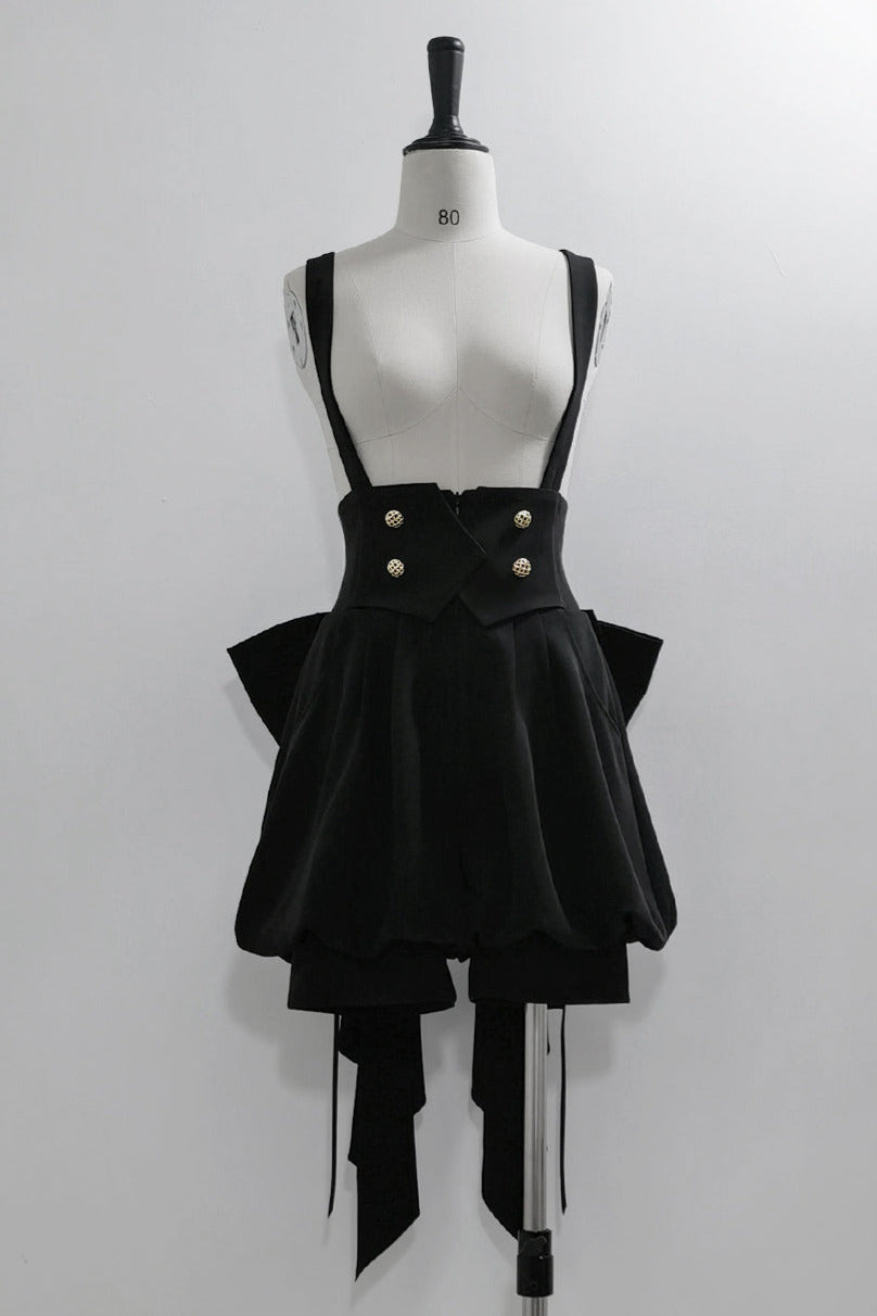 キュート+レトロショートパンツエレガントシャツリボンプリンス予約テールダーク