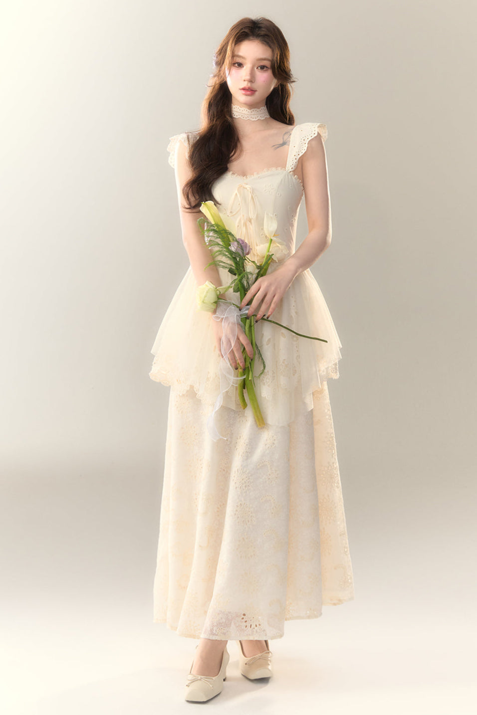 Stickereikleid Baumwolle Blume Weiß