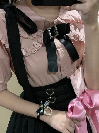 Ribbon Shoulder Leather Buckle Suspenders Cart