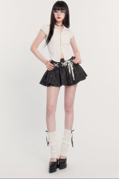 ウエストレースシャツスカートハイスリムフレアアップ+