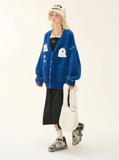 ポーラーVネックベアロゴカーディガン