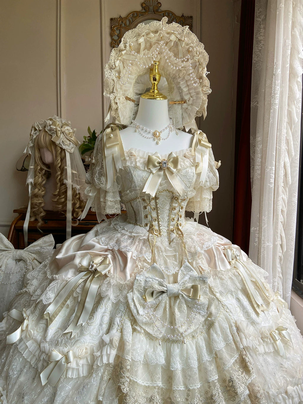 Ivory Lolita princess dress styled with headwear sold separately