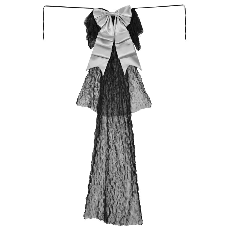 Detachable Gothic lace train with gray bow by Blood Supply