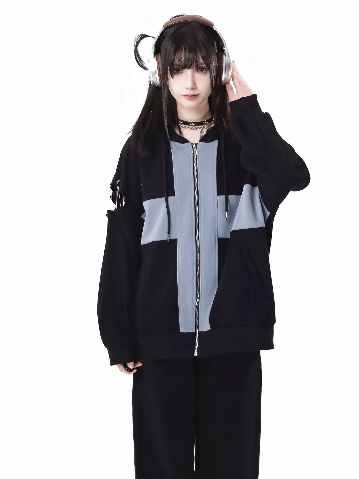 Zip Cami Cross Loose Pants Hoodie Top