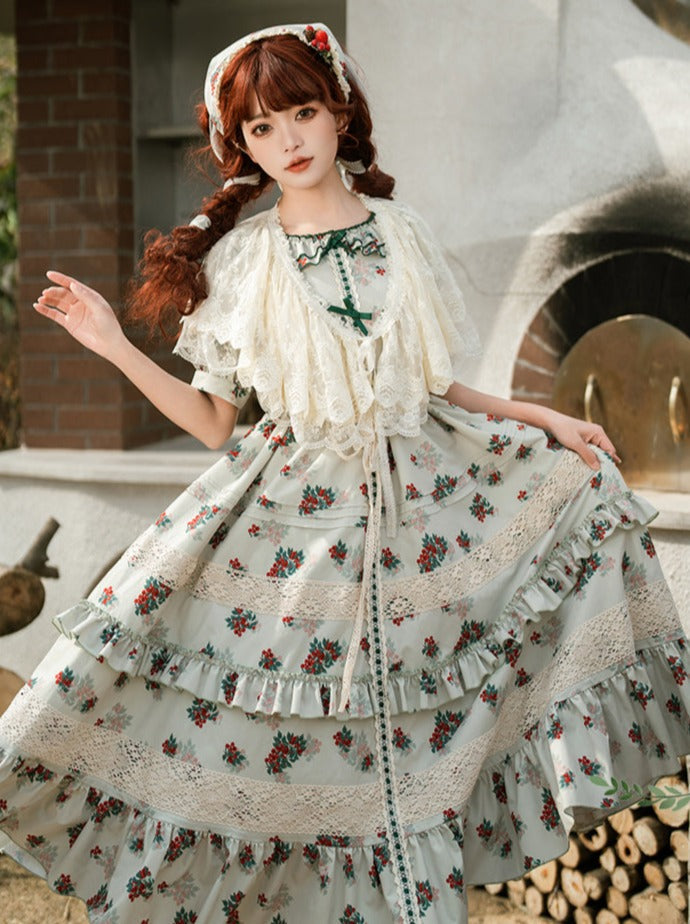 Flower Little Flower Retro Dress + Green Bandana Lolita