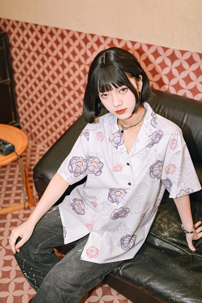 チャイナボーンフラワーシャツ