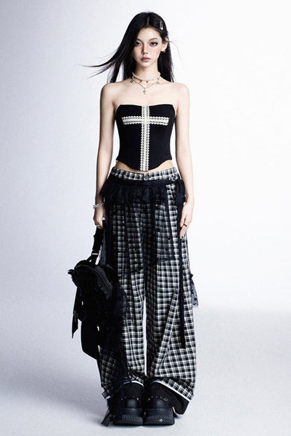 ブラック シアー レース レイヤード スカート