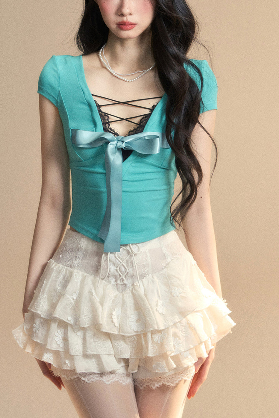 トップ予約 リボントリム レース シック クロップ