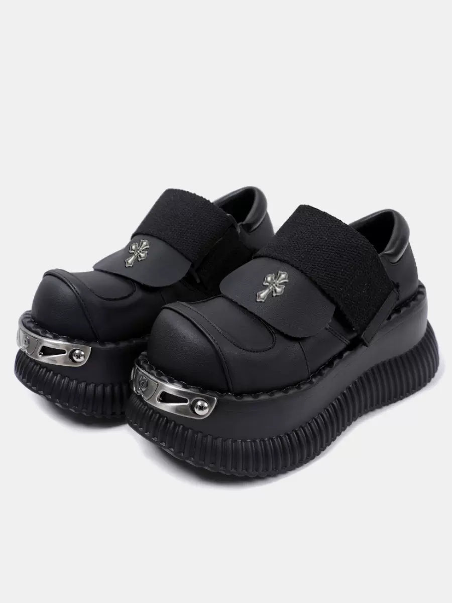 プラットフォームメタルベルクロシューズパンクレザークロス