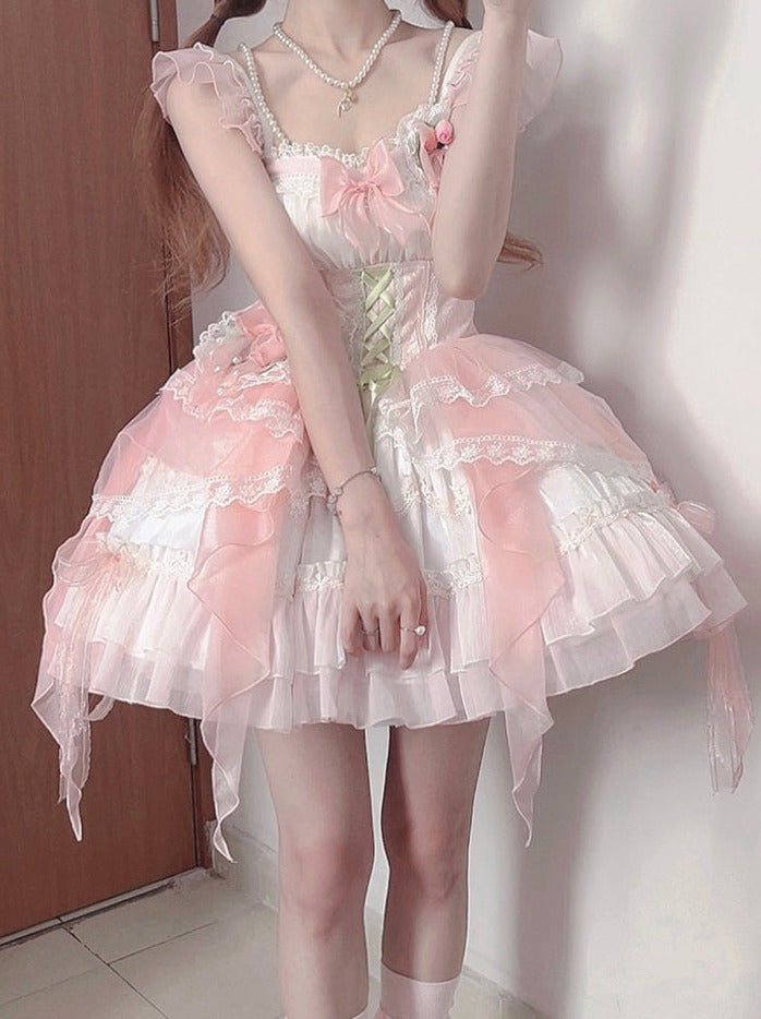 Shoulder Thring Lolita Flower Frill Dress Princess