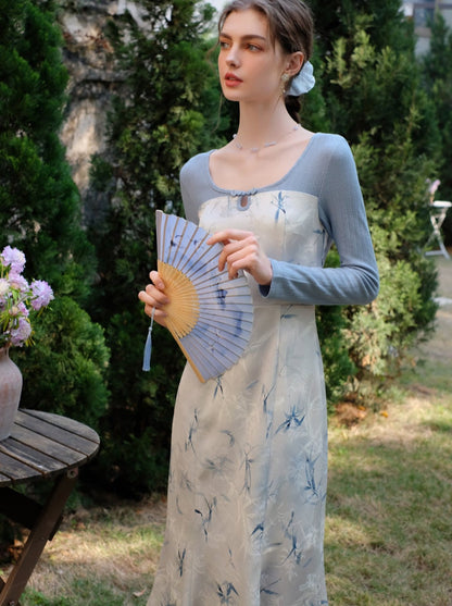 フラワーレトロアイスドレスブルー