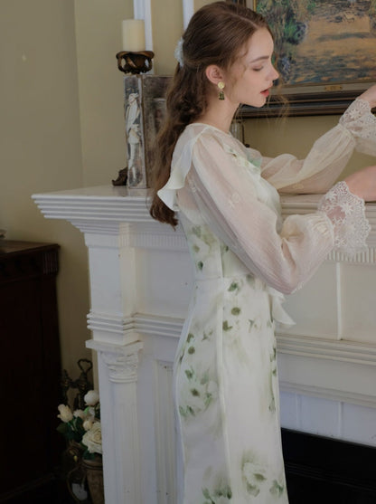 スカートトップ グリーン キャミソール フラワー シアー + シフォン