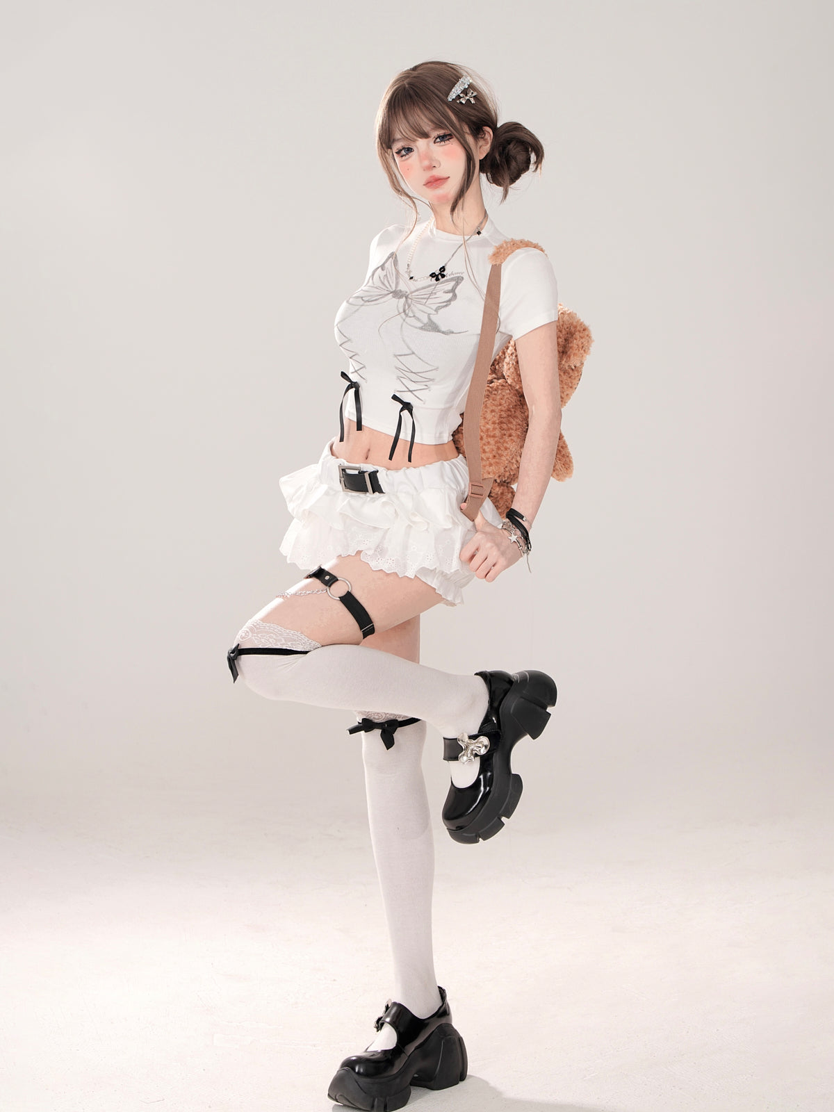 デザインTシャツ ショート スリム リボン