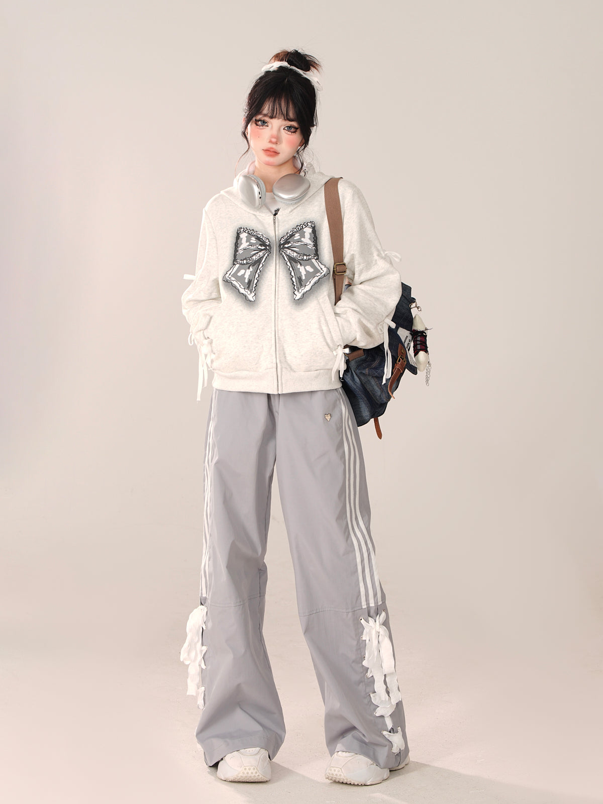 Loose Casual Pants Wide Ribbon Side