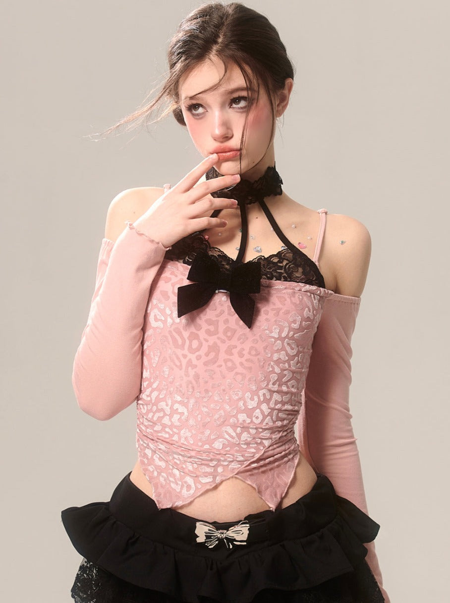 Top Lace Neck Leopard Halter