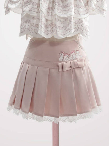 Lolita Cream Mal Cheese Spitzenfaltenrock