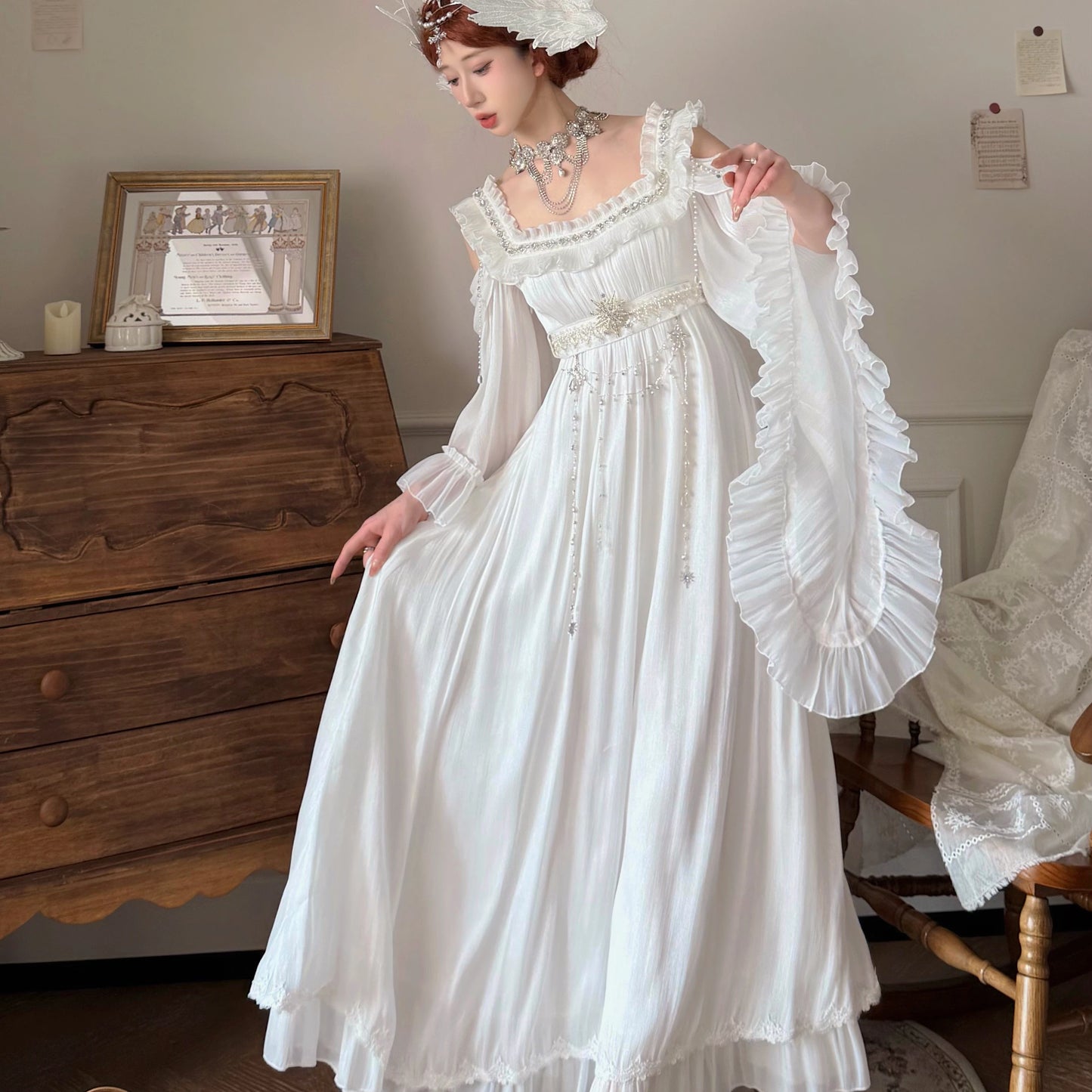 Moon & Stars Poem OP Dress – Fairy Bead Lolita | Zi You Shi Original