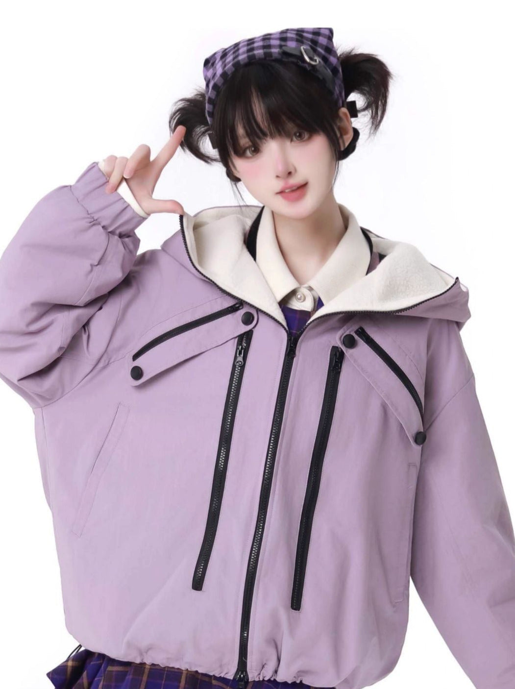 マルチポケット タロ パープルジャケット ニットベスト スカートスーツ