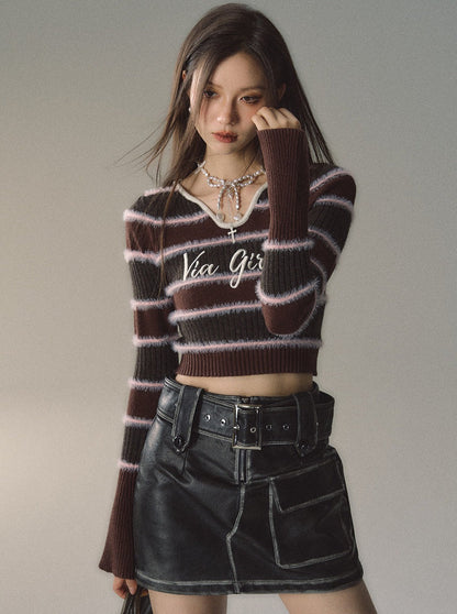 Slim Fit Border Logo Knit