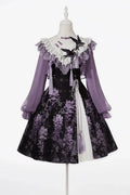 Chinese Lolita Moonlit Wisteria Purple JSK Dress + Swallow Embroidery Lace Tassel Crop Top Set