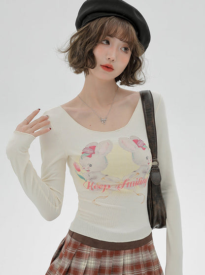 Short Long T Rabbit Print Sweet