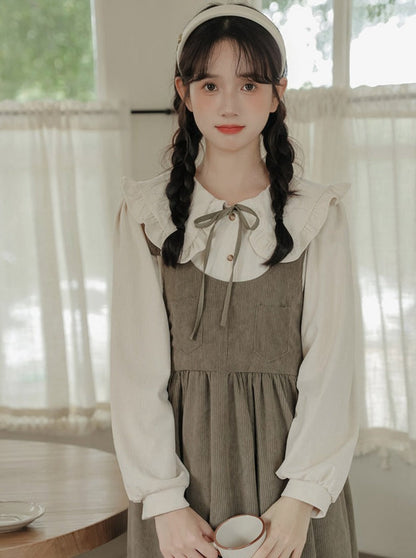 Color Tankous Blouse Big Skirt Corduroy