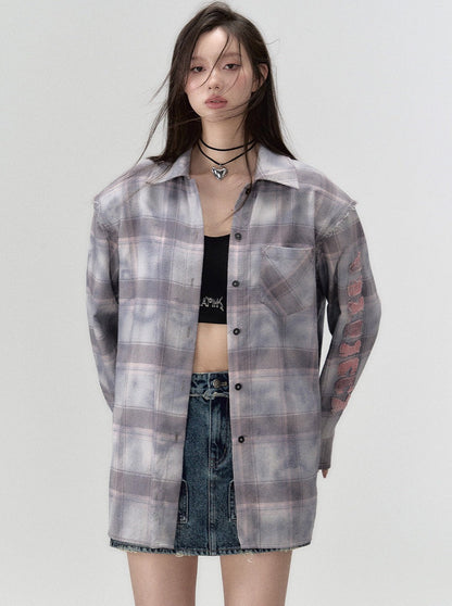 Check Shoulder Loose Silhouette Shirt