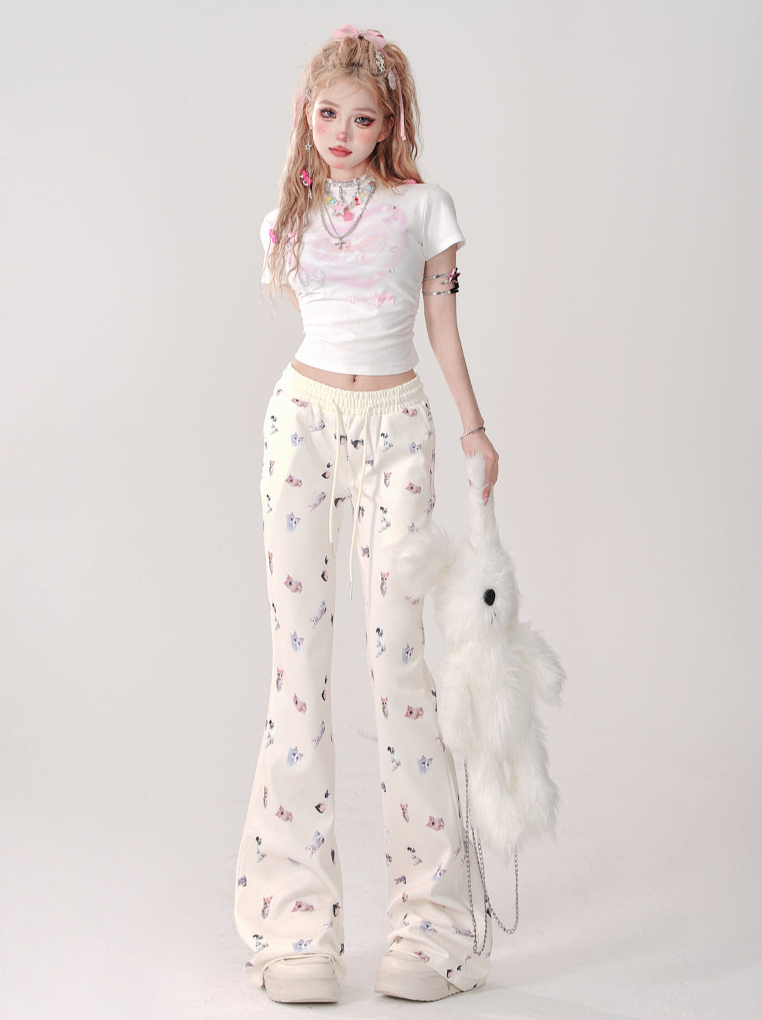 Pants Casual Cat Slim Print