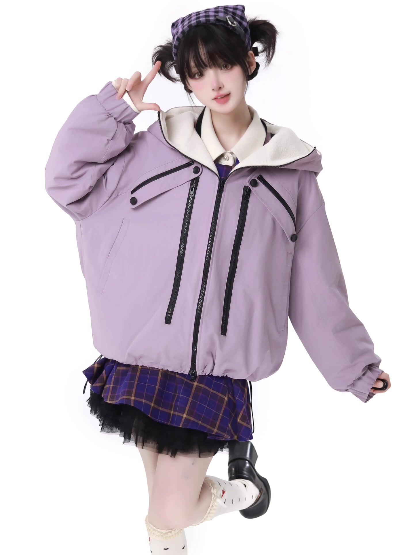 マルチポケット タロ パープルジャケット ニットベスト スカートスーツ