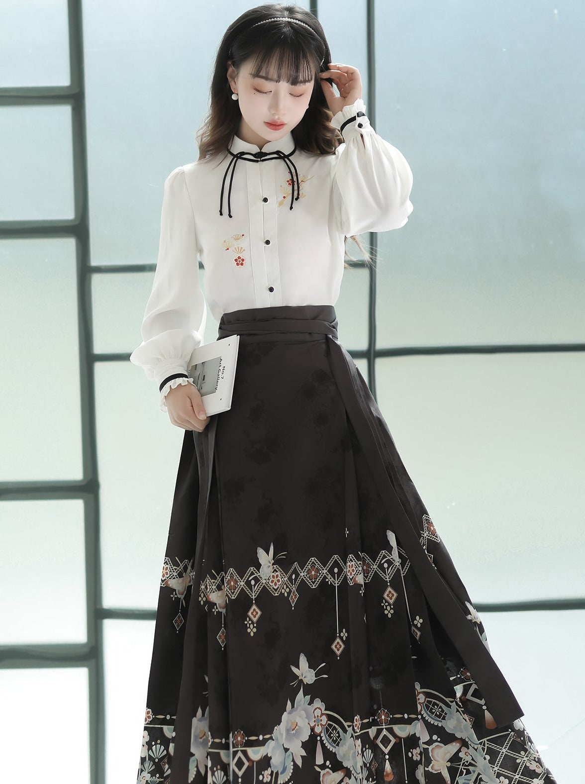 Bluse Lang China Dunkel Elegant Rock